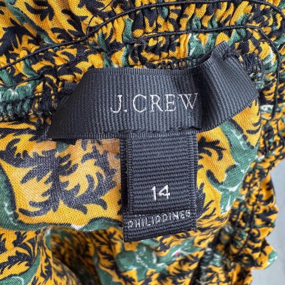 J. Crew Ratti Elephant Print Blouse Woman’s size 14 green off shoulder button up - Picture 11 of 14